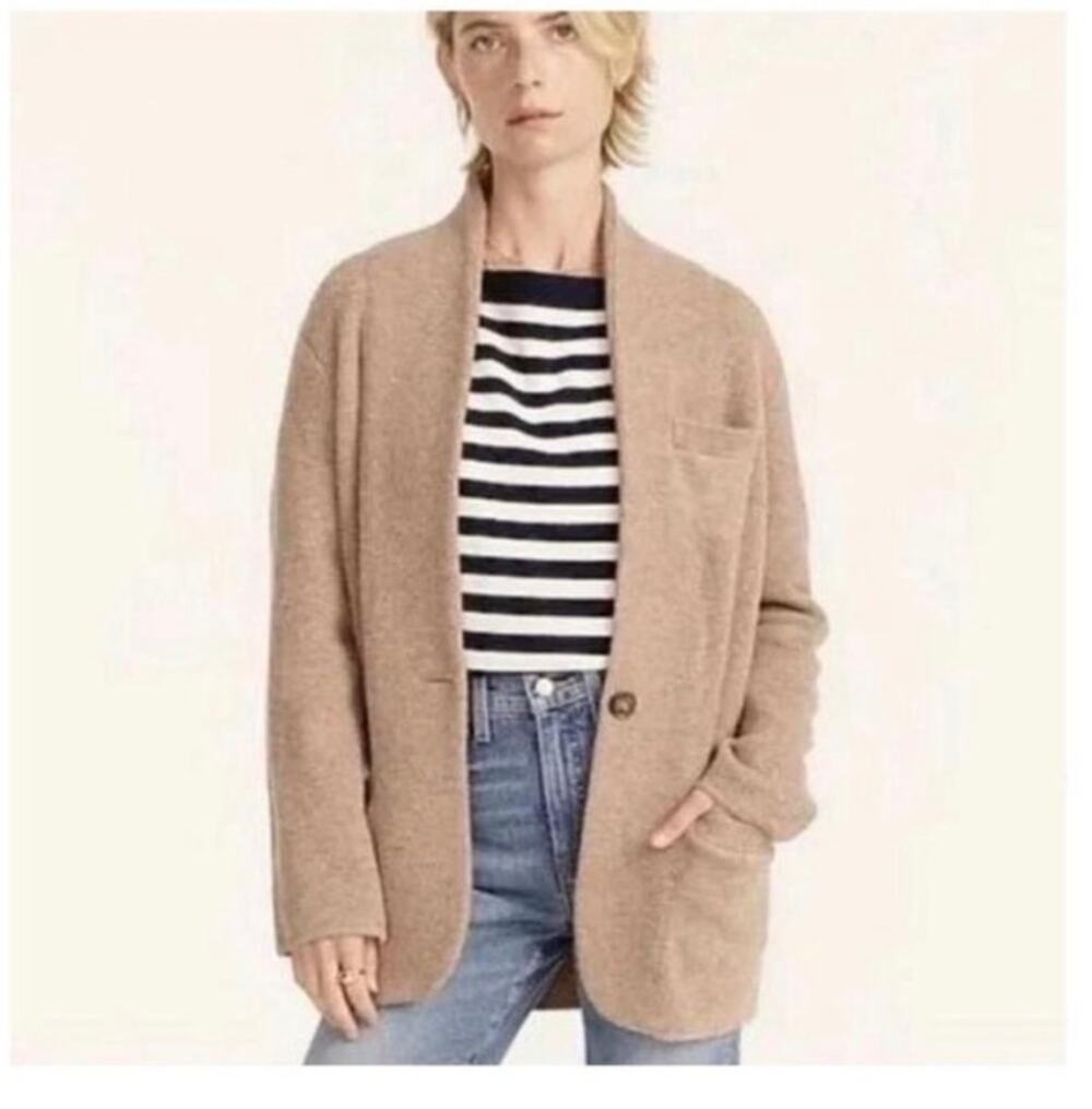 J.Crew Cocoon Sweater Blazer XXL Camel Merino Wool Alpaca Cardigan Jacket